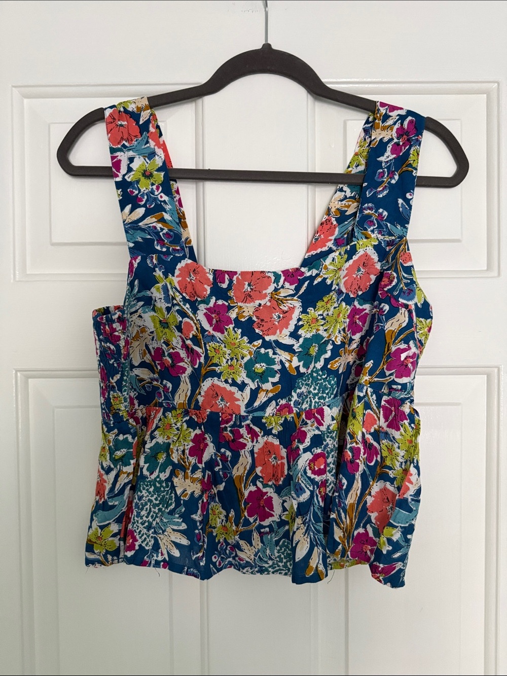 NATURAL LIFE Teal Floral Square-Neck flowy crop top